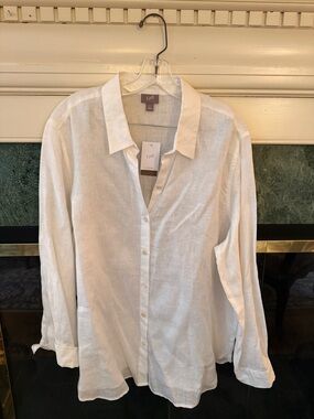 J. Jill White Linen Button-Down Shirt